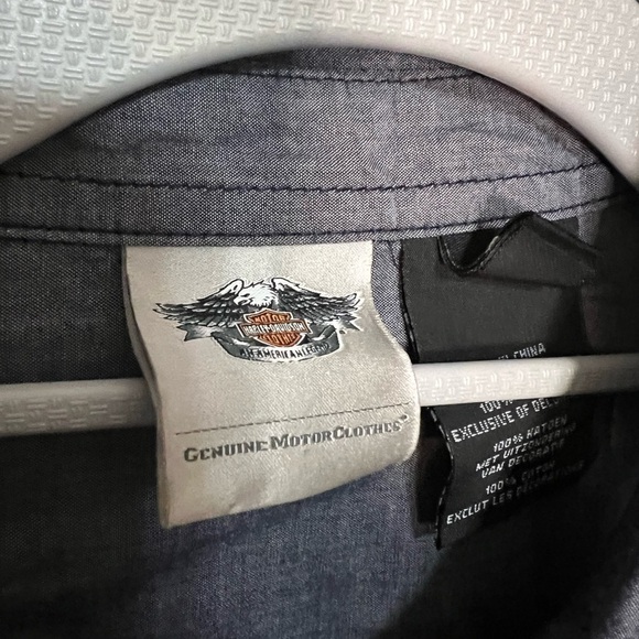 Harley-Davidson blue denim button down blouse - Picture 2 of 8
